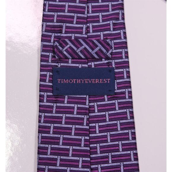 Timothy Everest Purple/Pink Brick Jacquard Design Silk Necktie Tie - Picture 5 of 6
